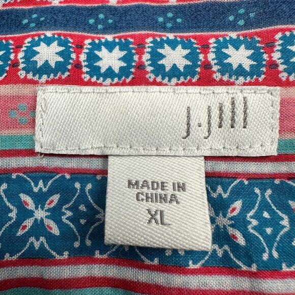 J Jill Top Womens Extra Large Blue Striped Floral Short Sleeve Linen Resort - Picture 7 of 13